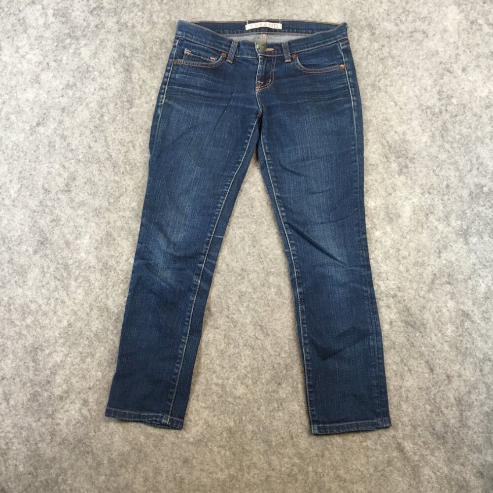 J Brand Jeans 24 Low Rise Skinny Ankle Dark Wash Distressed Made in USA Stretch
